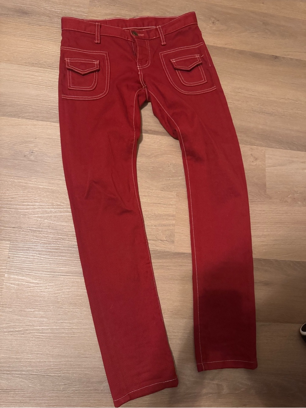 Red Slim Pocket Detail Jeans